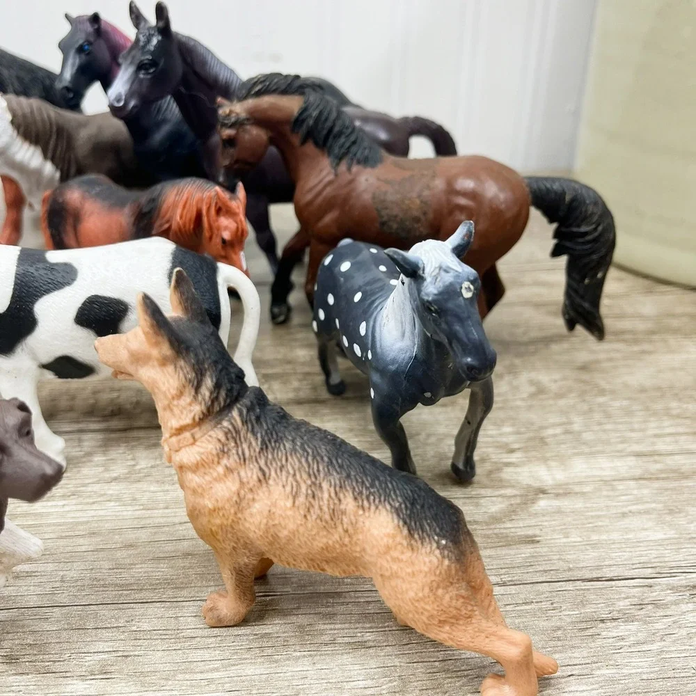 Vintage Safari Ltd Farm Animal Figurine Lot Horses Cows Pigs Dogs 19pc Mixed Set